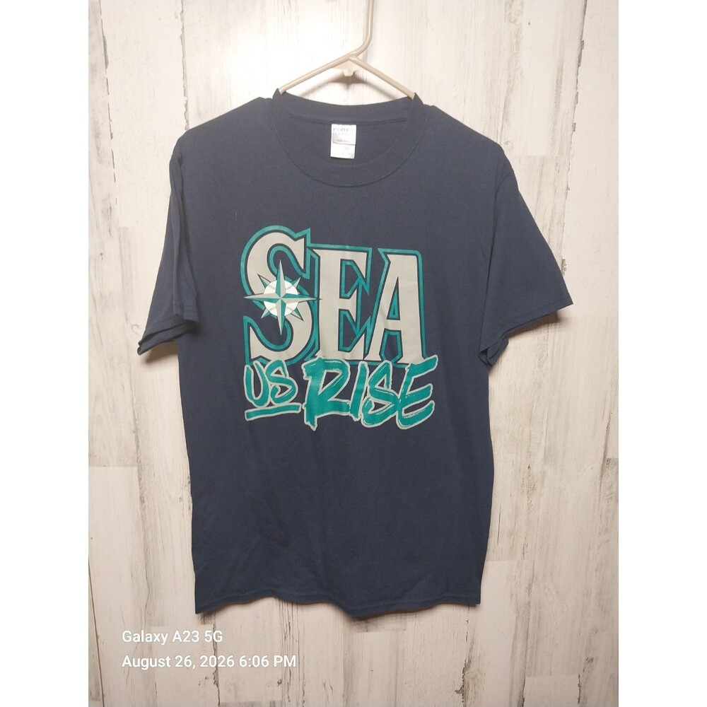 Seattle Mariners "SEA Us Rise" Blue Graphic T-Shirt Medium Port & Company